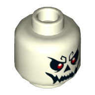 Minifig Head Skeleton / Bone Spirit, Red Eyes, Jagged Mouth Print Nachtleuchtend Weiß