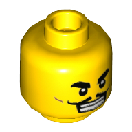 Minifig Head Wallop, Large Eyebrows, Moustache, Open Mouth Grin, Perfect Teeth / Bruise, Bandage, and Broken Teeth Print Gelb