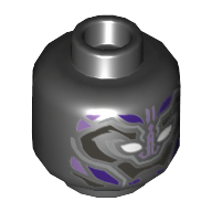 Minifig Head Black Panther, Armor, White Eyes, Dark Purple and Lavender Details Print Black