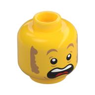 Minifig Head Clemmons, Nougat Eyebrows and Sideburns, Concerned / Open Mouth Scared Print Yellow