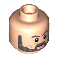Minifig Head Alfred Pennyworth, Dark Bluish Gray Eyebrows and Full Beard with Light Bluish Gray Highlights, Neutral Closed Mouth / Smile Open Mouth Print Hellnougat
