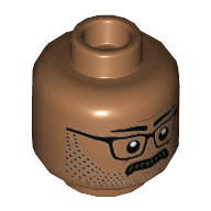 Minifig Head James Gordon, Glasses, Beard Stubble, Moustache, Neutral / Angry with Clenched Teeth Print Mittelnougat