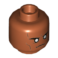 Minifig Head The Watcher, White Eyes, Cheek Lines, Serious Print Dark Orange