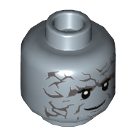Minifig Head Korg, Dark Bluish Gray Markings, Smile Print Sand Blue