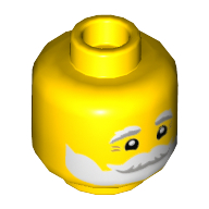 Minifig Head Santa, White and Gray Eyebrows and Beard, Smile Print Yellow