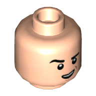 Minifig Head Kenji, Raised Right Eyebrow with Open Mouth Smirk / Scared Print Light Nougat