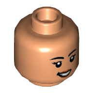 Minifig Head Sammy, Eyelashes, Dark Orange Lips, Open Mouth Smile / Scared Print Nougat