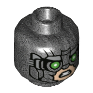 Minifig Head Vulture, Face Mask, Green Eyes / Light Nougat Face Print Pearl Titanium