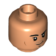 Minifig Head Wong, Goatee Stubble, Raised Right Eyebrow, Cheek Lines Print Nougat
