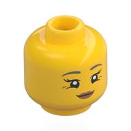 Minifig Head Raccoon Costume Fan, Light Bluish Gray Eyebrows, Open Mouth Smile / Closed Mouth Smile Print Yellow