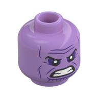 Minifig Head Thanos, Dark Purple Eye Shadows and Cheek Lines, Angry, Clenched Teeth Print Mittellavendel