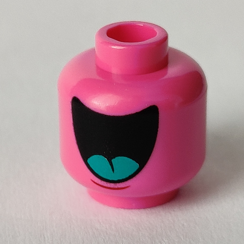 Minifig Head (No Face), Dark Turquoise Tongue, Big Mouth / Small Mouth Print Dark Pink