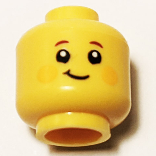 Minifig Head Forest Elf, Blushes, Open Mouth Smile / Lopsided Closed Mouth Smile print Gelb