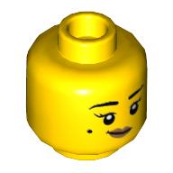 Minifig Head Bird-Watcher / Lee, Eyelashes, Beauty Mark, Peach Lips, Open Mouth Smile / Closed Mouth Smirk Print Yellow