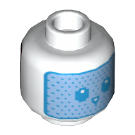 Minifig Head Lunar Rabbit Robot, Light Blue HUD with Bunny Face / Black and Red Angry Face Print White