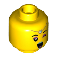 Minifig Head Chang'e, Gold Headdress with Dark Turquoise Jewel, Dark Turquoise Lips, Stern / Right Eye Winking Print Gelb