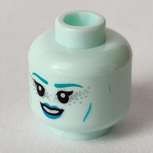 Minifig Head Night Protector, Dark Turquoise Eyebrows, Medium Azure Lops, Silver Freckles, Open Mouth Smile / Closed Mouth Smirk print Hellaqua