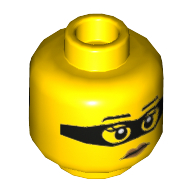 Minifig Head Criminal, Black Eyemask, Eyebrows, Peach Lips, Neutral / Open Mouth Smile Showing Teeth Print Yellow