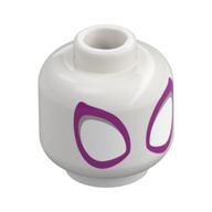 Minifig Head Ghost Spider (Spider-Man), Large White Eyes with Magenta and Silver Outline Print White