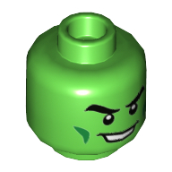 Minifig Head Hulk, Big Eyebrows, Dark Green Cheek Lines, Smile with Teeth / Closed Mouth Smile Print Hellgrün