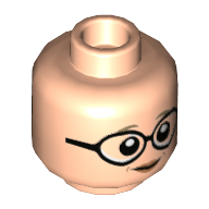 Minifig Head Sybill Trelawney, Dark Tan Eyebrows, Large Round Glasses, Peach Lips, Closed Mouth Print Hellnougat