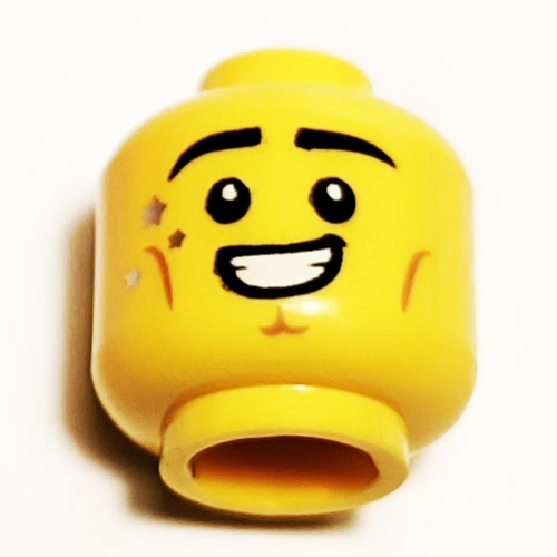 Minifig Head Figure Skater, Eyebrows, Sweat, Big Smile print Yellow