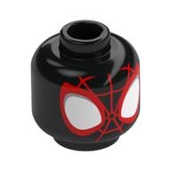 Minifig Head Spider-Man (Miles Morales), Large White Eyes, Red Web Print Schwarz