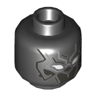 Minifig Head Black Panther, Armor, White Eyes, Silver and Pearl Titanium Lines Print Black