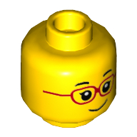 Minifig Head, Eyebrows, Red Glasses, Smile Print Gelb
