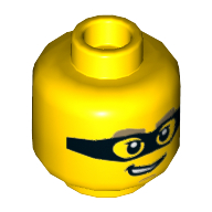 Minifig Head Criminal, Black Eyemask, Dark Tan Eyebrows, Smirk Showing Teeth Print Yellow