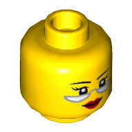 Minifig Head Ravenhurst, Thin Eyebrows, Glasses, Red Lips, Closed Mouth / Open Mouth Print Yellow