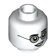 Minifig Head Moaning Myrtle, Glasses, Light Bluish Gray Eye Shadow, Smile / Sad with Tear Print White