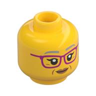 Minifig Head, Light Bluish Gray Eyebrows, Magenta Glasses and Open Eyes / Closed Eyes Print Gelb