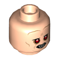 Minifig Head Bib Fortuna, Forehead Lines, Bared Teeth, Red Eyes and Wrinkles, Smile / Worried Print Light Nougat