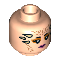 Minifig Head Theelin Dancer, Dark Pink Lips, Dark Orange Eyeshadow, Tan Horns, Neutral / Angry Print Light Nougat