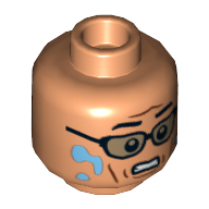 Minifig Head Ian Malcolm, Glasses, Water Drops, Scared, Clenched Teeth / Open Teeth Print Nougat