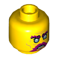 Minifig Head Dragon of the East, Bushy Magenta Eyebrows and Beard, Bright Light Blue Eyes, Open Mouth / Closed Mouth Print Gelb