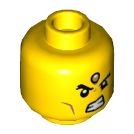 Minifig Head Erlang, Big Arched Eyebrows, Gold Eye on Forehead and Clenched Teeth / Open Mouth Print Gelb