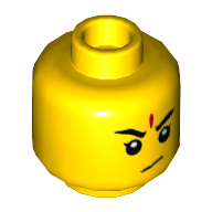 Minifig Head Nezha, Eyebrows, Red Forehead Marking, Stern / Open Mouth Smile Print Gelb