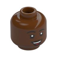 Minifig Head Izzy Hawthorne / Monica Rambeau (Photon), Eyelashes, Open Mouth Smile / Smirk print Reddish Brown