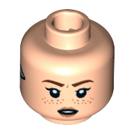 Minifig Head Aloy, Reddish Brown Eyebrows, Nougat Freckles and Lips, Silver Triangle on Sides, Closed Mouth / Open Mouth Print Hellnougat