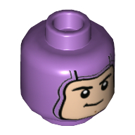 Minifig Head Buzz Lightyear, Balaclava with Light Nougat Face, Smirk print Mittellavendel