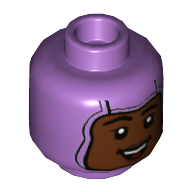 Minifig Head Izzy Hawthorne, Balaclava with Reddish Brown Face, Open Mouth Smile print Mittellavendel