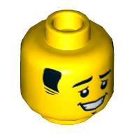 Minifig Head Tippy, Black Sideburns, Large Smile, Chin Dimple Print Yellow