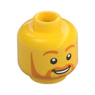 Minifig Head, Orange Eyebrows and Beard, Smile / Big Smile with Raised Right Eyebrow Print Yellow