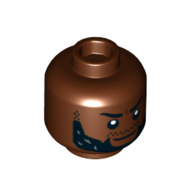 Minifig Head M'Baku, Bushy Beard, Stubbled Moustache, Mean Smile print Rotbraun