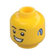 Minifig Head, Hearing Aid, Smile Showing Teeth Print Gelb
