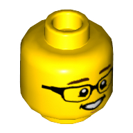 Minifig Head, Dark Brown Eyebrows, Glasses, Open Mouth Smile with Teeth Print Yellow