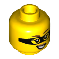 Minifig Head Betsy Bass, Brown Eyebrows, Dark Tan Lips, Black Eyemask / No Eyemask Print Yellow