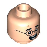 Minifig Head Harry Potter, Round Glasses, Lightning Scar, Open Mouth / Closed Mouth Print Hellnougat